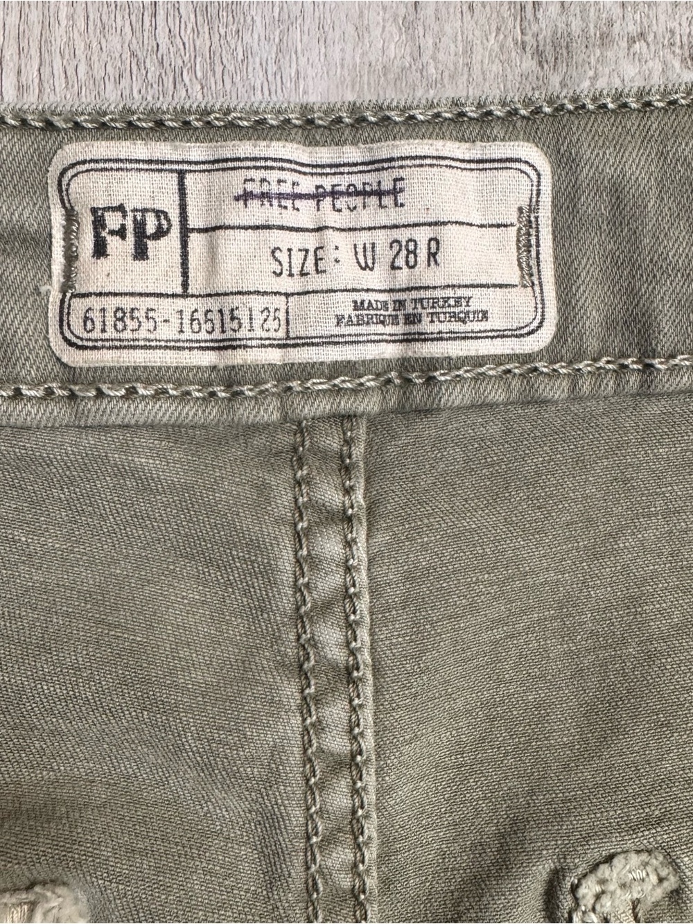 We The Free “Just Float On” High Rise Ultra Flare Olive Green Jeans Size 28 - Picture 5 of 12